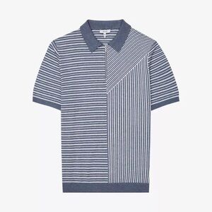REISS Wriggle Wool & Cotton Blocked Stripe Regular Fit Half Zip Polo Shirt BNWT